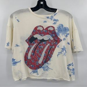 The Rolling Stones Cropped Tie-Dye Graphic Tee Size Medium